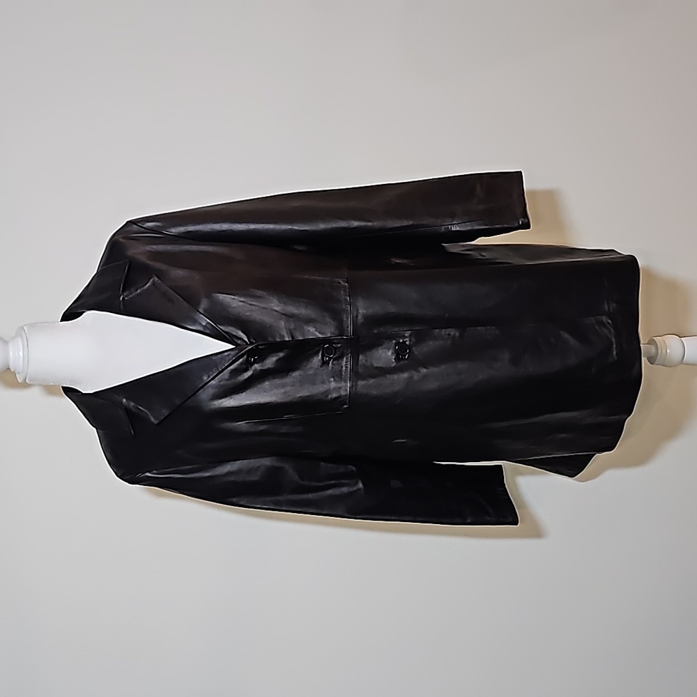 Vintage Vera Pelle Italy Black Leather Jacket Coat EU 48 US Large Mid Length
